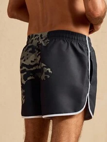 Manfinity Swimmode 男士抽绳腰带休闲百搭沙滩短裤 - 黑色 - 查看 2