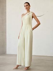 MOTF PREMIUM MONO SIN CINTURÓN ELEGANTE PARA MUJER CON HOMBRO DESCUBIERTO Y LAZO, ALTA CALIDAD, NUEVA LLEGADA PRIMAVERA/VERANO 2026 - Beis - Ver 6