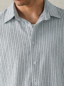 HUEFORM 男士休闲精致通勤及日常竖条纹短袖衬衫 - 白色 - 查看 6