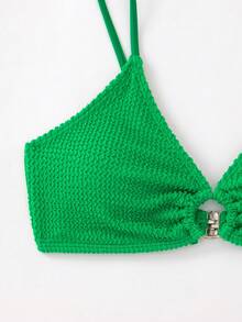 Swim Basics 女士夏季新款褶皱面料吊带圆环拼接泳衣上装 - 綠色 - 查看 5