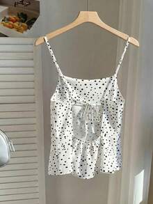 GlowEve Polka Point Satin Women's Backless Tie-Back Tank Top - White - View 1