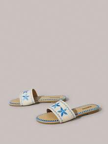 Styleloop Giày sandal đế xuồng dây thừng đan cho nữ, kiểu dáng nghỉ dưỡng BOHO Chic Retro American Western, thích hợp cho các lễ hội âm nhạc và tiệc tùng. - Hoa xanh - Xem 9