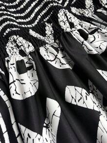 Maweii Đầm chữ A in chữ dành cho nữ cỡ lớn, đen trắng, trang phục đi biển. - Đen và trắng - Xem 6