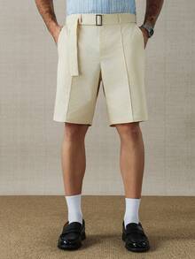 HUEFORM 男士休闲纯色宽松腰短裤，适合日常通勤和夏季穿着 - 杏色 - 查看 4