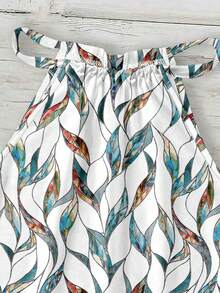 SHEIN LUNE 波西米亚风优雅白绿几何印花露背吊带背心 - 夏季度假上衣，适合海滩、邮轮、音乐节、演唱会、婚礼宾客、城市旅行、海岛度假及乡村音乐活动 - 彩色 - 查看 4