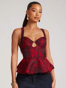 NYA SZN 女士花卉提花镂空荷叶边下摆吊带背心 - 彩色 - 查看 6