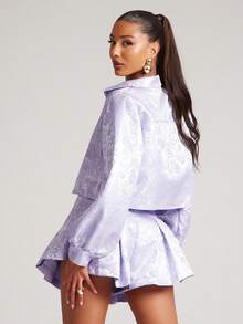 NYA SZN Top corto con botones delanteros, cuello, de satén floral con rosas, versátil, para el Día de los Caídos, Día de la Madre, picnic, brunch, festival, casual, sexy, chica cool, uso diario, salir, fiesta, ocasión especial, viaje, vacaciones, oficina, sirena, estilo occidental y campestre, cita nocturna, elegante, de lujo, casual de negocios, evento, boda, formal, brunch, estilo callejero, primavera, verano, declaración, carnaval, despedida de soltera, atuendos para mujeres - Morado - Ver 2