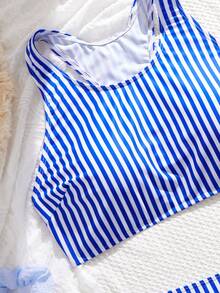 Swim SPRTY Women's Blue & White Striped Print Surfing Suit, Summer Beach Vacation - Blue and White - View 6