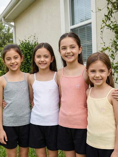 SHEIN 4pcs/Set Young Girl Solid Color Knit Camisole