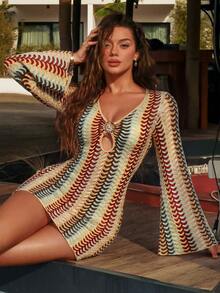 Swim Chiccia Áo khoác ngoài gợi cảm thời trang dành cho nữ, chất liệu vải lưới dệt họa tiết, trang trí kim loại phía trước, mỏng nhẹ, thích hợp cho mùa xuân/hè. - Nhiều màu - Xem 4