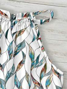 SHEIN LUNE 波西米亚风优雅白绿几何印花露背吊带背心 - 夏季度假上衣，适合海滩、邮轮、音乐节、演唱会、婚礼宾客、城市旅行、海岛度假及乡村音乐活动 - 彩色 - 查看 3