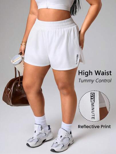 Rhythm Era Quần short nữ cỡ lớn, cạp chun, in chữ, kiểu dáng thường ngày, đa năng, phù hợp cho thể thao và sinh hoạt hàng ngày.