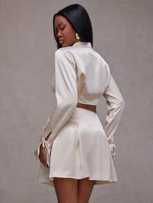 NYA SZN 露脐亮片上衣和半裙套装 - 杏色 - 查看 2