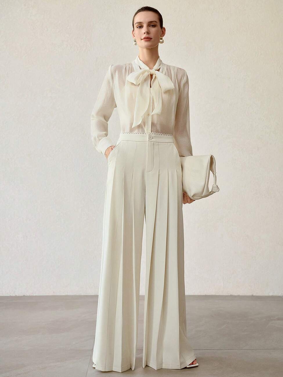 Chiffon blouse with tailored pants date night outfit