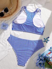 Swim SPRTY Women's Blue & White Striped Print Surfing Suit, Summer Beach Vacation - Blue and White - View 5