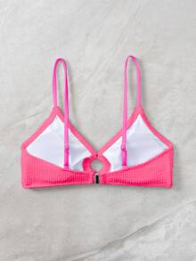 Swim Basics 女士夏季新款褶皱面料吊带圆环拼接泳衣上装 - 玫紅色 - 查看 2