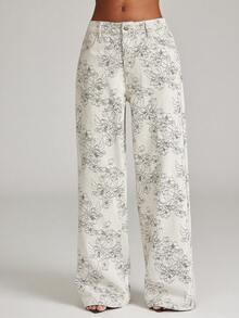 NYA SZN Fashionable & Elegant Commuting Jacquard Wide-Leg Jeans - Multicolor - View 7