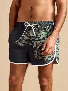 Manfinity Swimmode 男士抽绳腰带休闲百搭沙滩短裤 - 黑色 - 查看 3