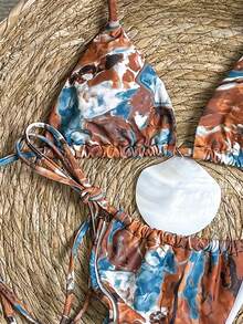 Bonvoyette Traje de baño de mujer con estampado de olas y arrecifes, combinado con un conjunto de bikini sexy con halter de gran concha brillante - Multicolor - Ver 6