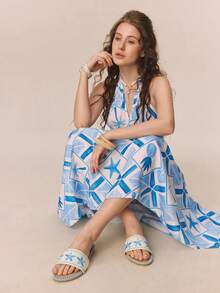 Styleloop Giày sandal đế xuồng dây thừng đan cho nữ, kiểu dáng nghỉ dưỡng BOHO Chic Retro American Western, thích hợp cho các lễ hội âm nhạc và tiệc tùng. - Hoa xanh - Xem 6