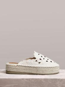 Styleloop Giày mules hở mũi thêu hoa phong cách Bohemian dành cho nữ - Màu be - Xem 3