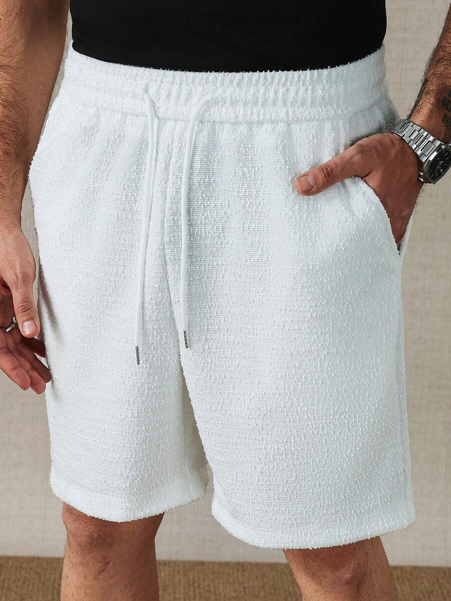 HUEFORM Men's Jacquard White Shorts, Loose Straight Fit, Suitable For Casual Home Wear, Versatile, Comfortable And Fashionable Outerwear Shorts For Men Summer Shorts For Men Mens White Shorts - White - View 1