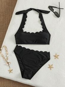 Swim Chiccia 女士纯色花瓣形比基尼套装，夏季 - 黑色 - 查看 2