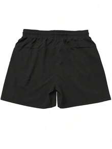 Coreblaze Pantalones cortos deportivos de moda con estampado gráfico y cintura con cordón para hombre - Negro - Ver 2