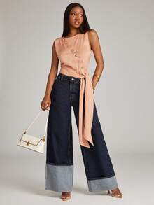 NYA SZN Top Cropped Tie Front Sleeveless Gold Button Versatile Y2k Warm Weather Outfits For Women - Pink - View 1