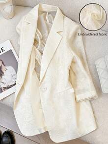 GlowEve Women's Lightweight Milky White Embroidered Blazer, Summer - Apricot - View 1