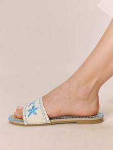 Styleloop Giày sandal đế xuồng dây thừng đan cho nữ, kiểu dáng nghỉ dưỡng BOHO Chic Retro American Western, thích hợp cho các lễ hội âm nhạc và tiệc tùng. - Hoa xanh - Xem 11