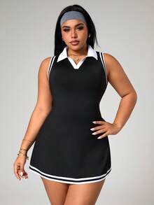 Rhythm Era Đầm thể thao không tay kẻ sọc dành cho nữ cỡ lớn, kèm quần short. - Nhiều màu - Xem 5