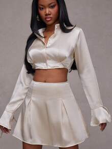 NYA SZN 露脐亮片上衣和半裙套装 - 杏色 - 查看 4