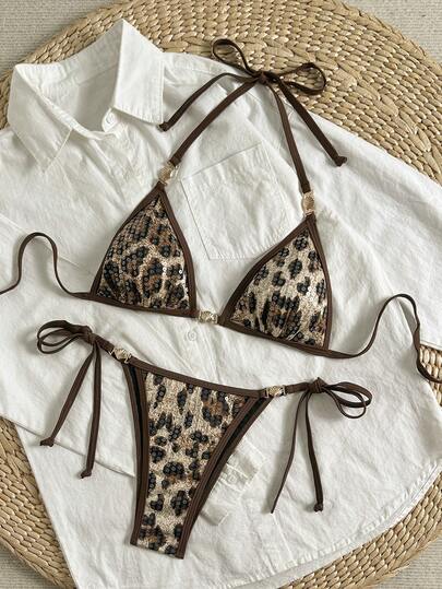 Swim Chiccia Women's Sexy Halter Strap Two Pieces Swimwear, Elegant Beach Vacation Swimwear Set, Spring/Summer