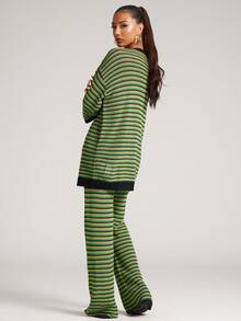 NYA SZN Matching Set (Top & Pant) Top Short Sleeve V Neck Plunge Pant Slim Mini Flare Green Yellow Black Valentine's Day Club Warm Weather NYE New Years Eve Spring Summer Vacation Travel Airport Outfits For Women - Multicolor - View 2