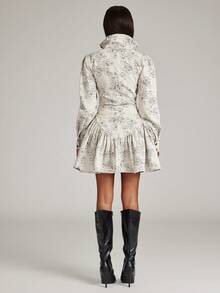 NYA SZN Women's Floral Print Single-Breasted Long Sleeve Ruffle Hem Denim Dress - Multicolor - View 2