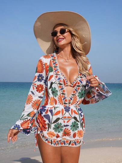 Swim Lushoire 2026SS New Women's Swimwear Arrival For Holiday, Date, Western, Cruise, Beach, Island, Road Trip, All Seasons, Music Festival, Boho Vacation,Bohemian Vacation, Chill Autumn Boho Y2K Elegant Vintage Casua Elegant 3 PiecesBikini Set, Vacation Casual Beach Swimwear For Women