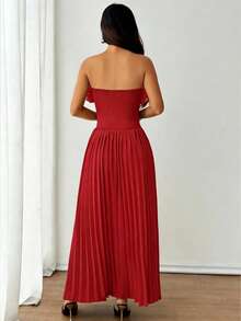 Rafferiza Vestido plissado feminino com bojo e detalhes em renda floral, vestido sexy, vestido vermelho, ideal para férias, encontros, passeios, Ano Novo, look feminino para o Ano Novo. - Vermelho - Ver 2