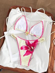 Swim Mod 女士泳装两件套，颜色随机混搭，性感挂脖系带优雅沙滩装 - 彩色 - 查看 2