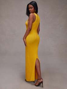 NYA SZN 2.4.3 Maxi Rib Knit Dress Cutout Detail - Yellow - View 6