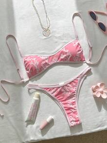 Swim Mod 2026春夏粉色海洋印花可爱比基尼两件套，女士度假休闲沙滩泳装 - 彩色 - 查看 1
