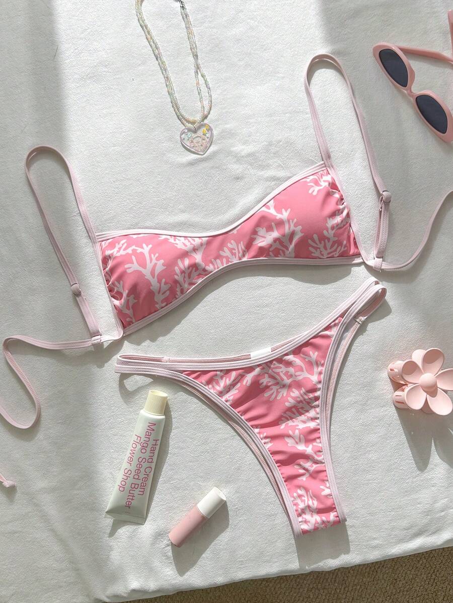 Swim Mod 2026春夏粉色海洋印花可爱比基尼两件套，女士度假休闲沙滩泳装 - 彩色 - 查看 1