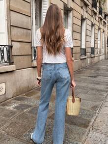 Pariaura Camisa de manga abullonada con lunares estilo retro francés/Blusa corta con cuello, que ciñe la cintura, elegante para ir al trabajo - Blanco - Ver 2