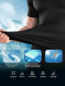 Manfinity Sport Corelite 2 chiếc áo thun thể thao nam mùa hè, kiểu dáng thường ngày, in họa tiết, tay ngắn raglan, ôm dáng, màu đen. - màu đen - Xem 6