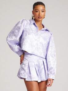 NYA SZN Top corto con botones delanteros, cuello, de satén floral con rosas, versátil, para el Día de los Caídos, Día de la Madre, picnic, brunch, festival, casual, sexy, chica cool, uso diario, salir, fiesta, ocasión especial, viaje, vacaciones, oficina, sirena, estilo occidental y campestre, cita nocturna, elegante, de lujo, casual de negocios, evento, boda, formal, brunch, estilo callejero, primavera, verano, declaración, carnaval, despedida de soltera, atuendos para mujeres - Morado - Ver 6