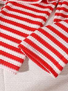 2pcs Girls Outfit,Sleeveless Striped Plaid Vest,Matching Loose Straight Leg Pants,Bow Decor Criss-Cross Straps,Summer,Family Matching,Casual Outings - Red and White - View 7