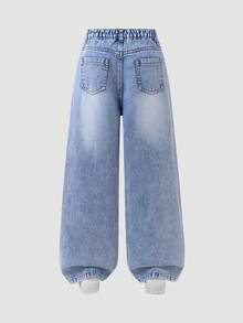 Genkimix Kids Tween Mädchen Jeans mit süßer floraler Stickerei, verwaschen, weich und bequem, gerade Beinform, geeignet für täglichen Gebrauch, Schule, Reisen, Zusammenkünfte in allen Jahreszeiten, Denim Jeans, niedliches Kirsche Tween Mädchen Ästhetik - Helle Waschung - Übersicht 3
