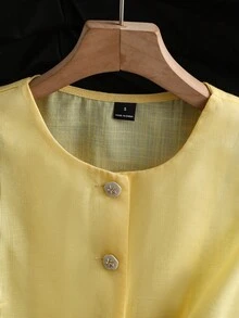 Airaco Damen Lässig einfarbiges Trägershirt mit Knopfleiste, Sommer - Hellgelb - Übersicht 3