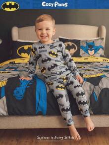 BATMAN X Cozy Pixies 男婴贴身睡衣套装，蝙蝠图案柔软针织圆领长袖上衣和松紧腰长裤，2件套 - 彩色 - 查看 2