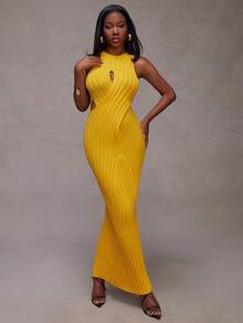 NYA SZN 2.4.3 Maxi Rib Knit Dress Cutout Detail - Yellow - View 5